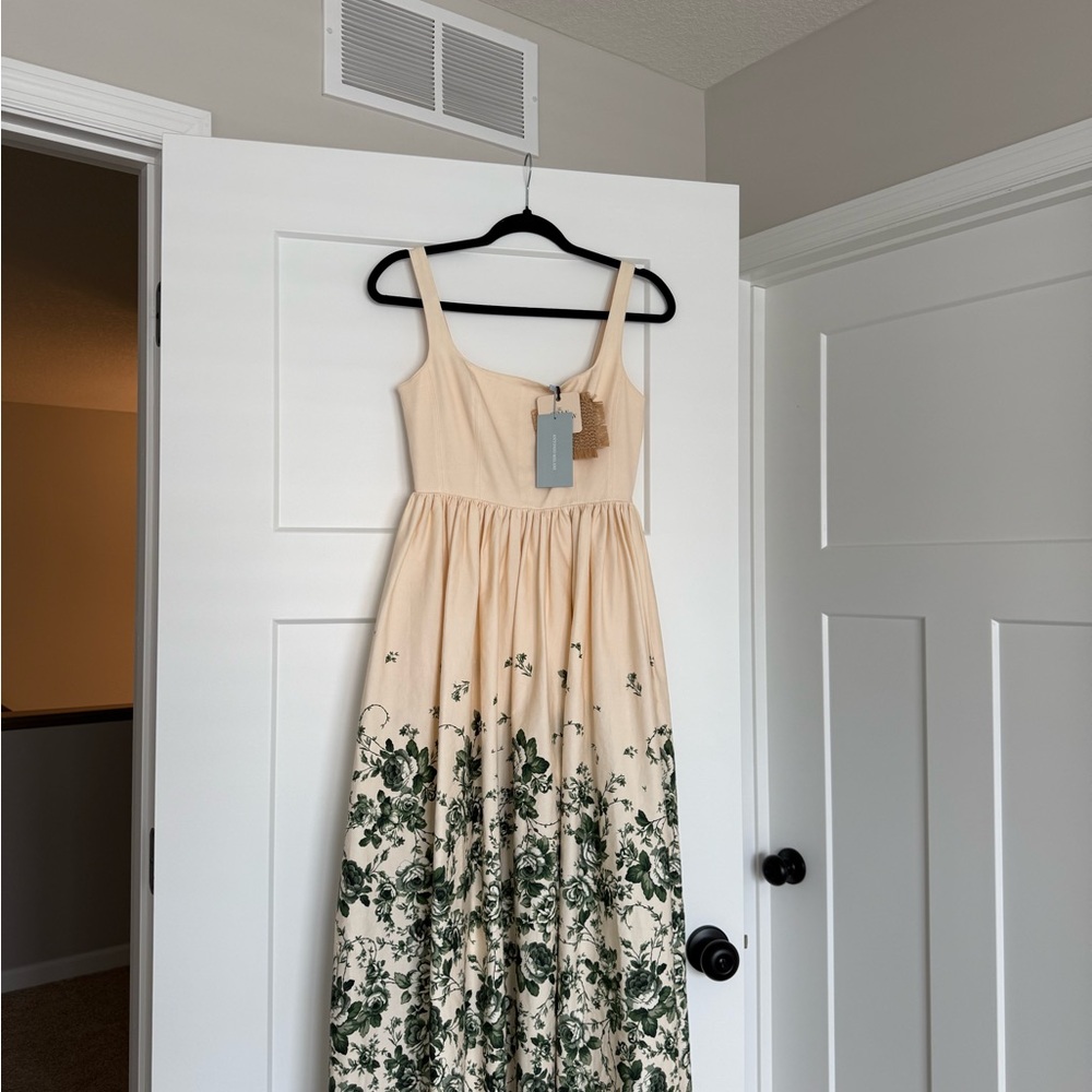 Floral Maxi Dress with Green Vine Pattern